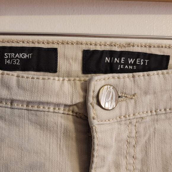Nine West Sz 14 Marilyn Medallion Jeans Bling Pockets Beige Straight Leg Retro - Picture 5 of 10